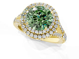 Yellow gold Double Halo Fancy Green Round Cut Diamond Split Shank Engagement Ring with Four-Prong Setting_4