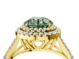 Yellow gold Double Halo Fancy Green Round Cut Diamond Split Shank Engagement Ring with Four-Prong Setting_7