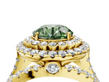 Yellow gold Double Halo Fancy Green Round Cut Diamond Split Shank Pave Set Ring_7