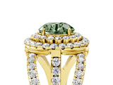 Yellow gold Double Halo Fancy Green Round Cut Diamond Split Shank Pave Set Ring_8