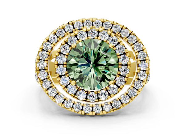 Yellow Gold Round Halo Engagement Ring Setting for Fancy Green Center - Design RJ-762