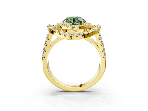 Yellow Gold Round Halo Engagement Ring Setting for Fancy Green Center - Design RJ-762