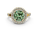 Yellow gold Double Halo Fancy Green Round  Cut Diamond Split Shank Ring with Four Prong Setting_19