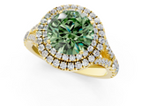 Yellow gold Double Halo Fancy Green Round  Cut Diamond Split Shank Ring with Four Prong Setting_20
