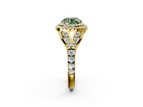 Yellow gold Double Halo Fancy Green Round  Cut Diamond Split Shank Ring with Four Prong Setting_21