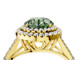 Yellow gold Double Halo Fancy Green Round  Cut Diamond Split Shank Ring with Four Prong Setting_23