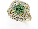 Yellow gold Double Halo Fancy Green Round  Cut Pave Split Shank Prong Set Ring_16