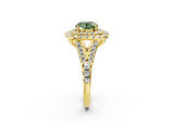 Yellow gold Double Halo Fancy Green Round  Cut Pave Split Shank Prong Set Ring_17