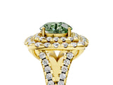 Yellow gold Double Halo Fancy Green Round  Cut Pave Split Shank Prong Set Ring_20