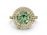 Yellow gold Double Halo Fancy Green Round  Diamond Pave Band with Four-Prong Setting_43