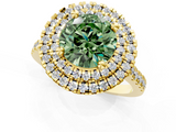 Yellow gold Double Halo Fancy Green Round  Diamond Pave Band with Four-Prong Setting_44
