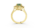 Yellow gold Double Halo Fancy Green Round  Diamond Pave Band with Four-Prong Setting_46