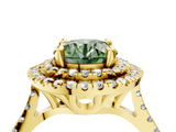 Yellow gold Double Halo Fancy Green Round  Diamond Pave Band with Four-Prong Setting_47