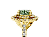 Yellow gold Double Halo Fancy Green Round  Diamond Pave Band with Four-Prong Setting_48