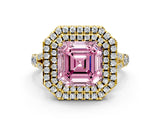 Yellow gold Double Halo Fancy Pink Asscher -Shaped Split Shank Diamond Ring with Prong Setting_15