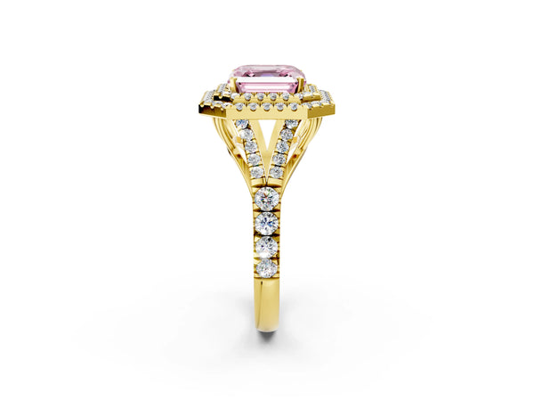 Yellow Gold Asscher Cut Double Halo Engagement Ring Setting for Fancy Pink Center