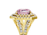 Yellow gold Double Halo Fancy Pink Asscher -Shaped Split Shank Diamond Ring with Prong Setting_20