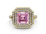 Yellow gold Double Halo Fancy Pink Asscher Cut Diamond Split Shank Engagement Ring with Four-Prong Setting_3