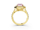 Yellow gold Double Halo Fancy Pink Asscher Cut Diamond Split Shank Engagement Ring with Four-Prong Setting_6