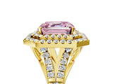 Yellow gold Double Halo Fancy Pink Asscher Cut Diamond Split Shank Engagement Ring with Four-Prong Setting_8