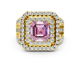 Yellow gold Double Halo Fancy Pink Asscher Cut Diamond Split Shank Pave Set Ring_3