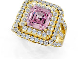 Yellow gold Double Halo Fancy Pink Asscher Cut Diamond Split Shank Pave Set Ring_4