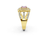 Yellow gold Double Halo Fancy Pink Asscher Cut Diamond Split Shank Pave Set Ring_5