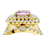 Yellow gold Double Halo Fancy Pink Asscher Cut Diamond Split Shank Pave Set Ring_7