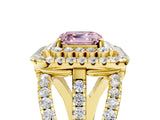 Yellow gold Double Halo Fancy Pink Asscher Cut Diamond Split Shank Pave Set Ring_8