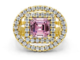 Yellow gold Double Halo Fancy Pink Asscher Cut Diamond Split Shank Prong Setting Ring