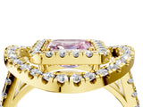 Yellow gold Double Halo Fancy Pink Asscher Cut Diamond Split Shank Prong Setting Ring_4