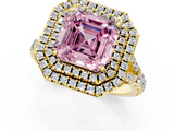 Yellow gold Double Halo Fancy Pink Asscher  Cut Diamond Split Shank Ring with Four Prong Setting_1