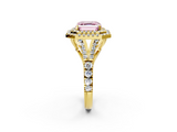 Yellow gold Double Halo Fancy Pink Asscher  Cut Diamond Split Shank Ring with Four Prong Setting_2