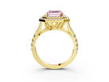 Yellow gold Double Halo Fancy Pink Asscher  Cut Diamond Split Shank Ring with Four Prong Setting_3
