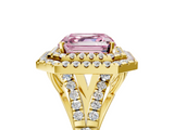 Yellow gold Double Halo Fancy Pink Asscher  Cut Diamond Split Shank Ring with Four Prong Setting_5