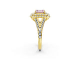 Yellow gold Double Halo Fancy Pink Asscher  Cut Pave Split Shank Prong Set Ring_17
