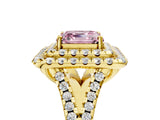Yellow gold Double Halo Fancy Pink Asscher  Cut Pave Split Shank Prong Set Ring_20