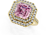 Yellow gold Double Halo Fancy Pink Asscher  Diamond Pave Band with Four-Prong Setting_1
