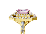 Yellow gold Double Halo Fancy Pink Asscher  Diamond Pave Band with Four-Prong Setting_5