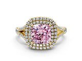 Yellow gold Double Halo Fancy Pink Cushion -Shaped Split Shank Diamond Ring with Prong Setting_15