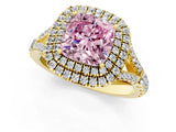 Yellow gold Double Halo Fancy Pink Cushion -Shaped Split Shank Diamond Ring with Prong Setting_16