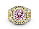 Yellow gold Double Halo Fancy Pink Cushion Cut Diamond Split Shank Pave Set Ring_3