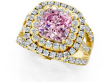 Yellow gold Double Halo Fancy Pink Cushion Cut Diamond Split Shank Pave Set Ring_4