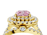 Yellow gold Double Halo Fancy Pink Cushion Cut Diamond Split Shank Pave Set Ring_7