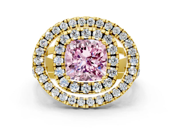 Yellow Gold Cushion Cut Halo Engagement Ring Setting for Fancy Pink Center - Design RJ-762