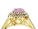 Yellow gold Double Halo Fancy Pink Cushion  Cut Diamond Split Shank Ring with Four Prong Setting_24