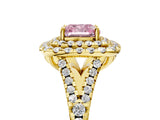 Yellow gold Double Halo Fancy Pink Cushion  Cut Pave Split Shank Prong Set Ring_20