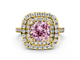 Yellow gold Double Halo Fancy Pink Cushion  Diamond Pave Band with Four-Prong Setting_48