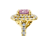 Yellow gold Double Halo Fancy Pink Cushion  Diamond Pave Band with Four-Prong Setting_53