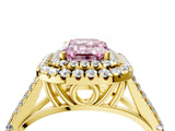 Yellow gold Double Halo Fancy Pink Emerald -Shaped Split Shank Diamond Ring with Prong Setting_19